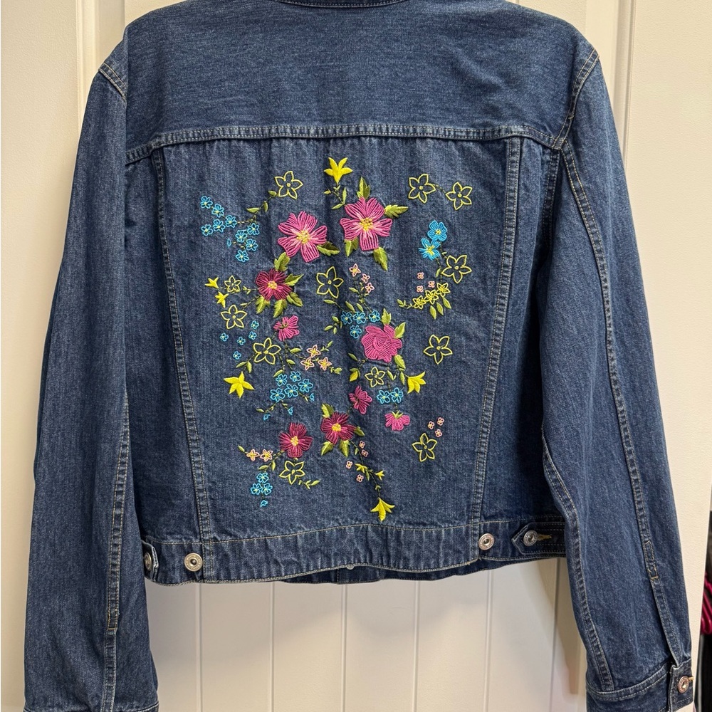 Vintage Liz Claiborne Denim Jacket Embroidered Flowers Sz X-Large New With Tags - Picture 7 of 14